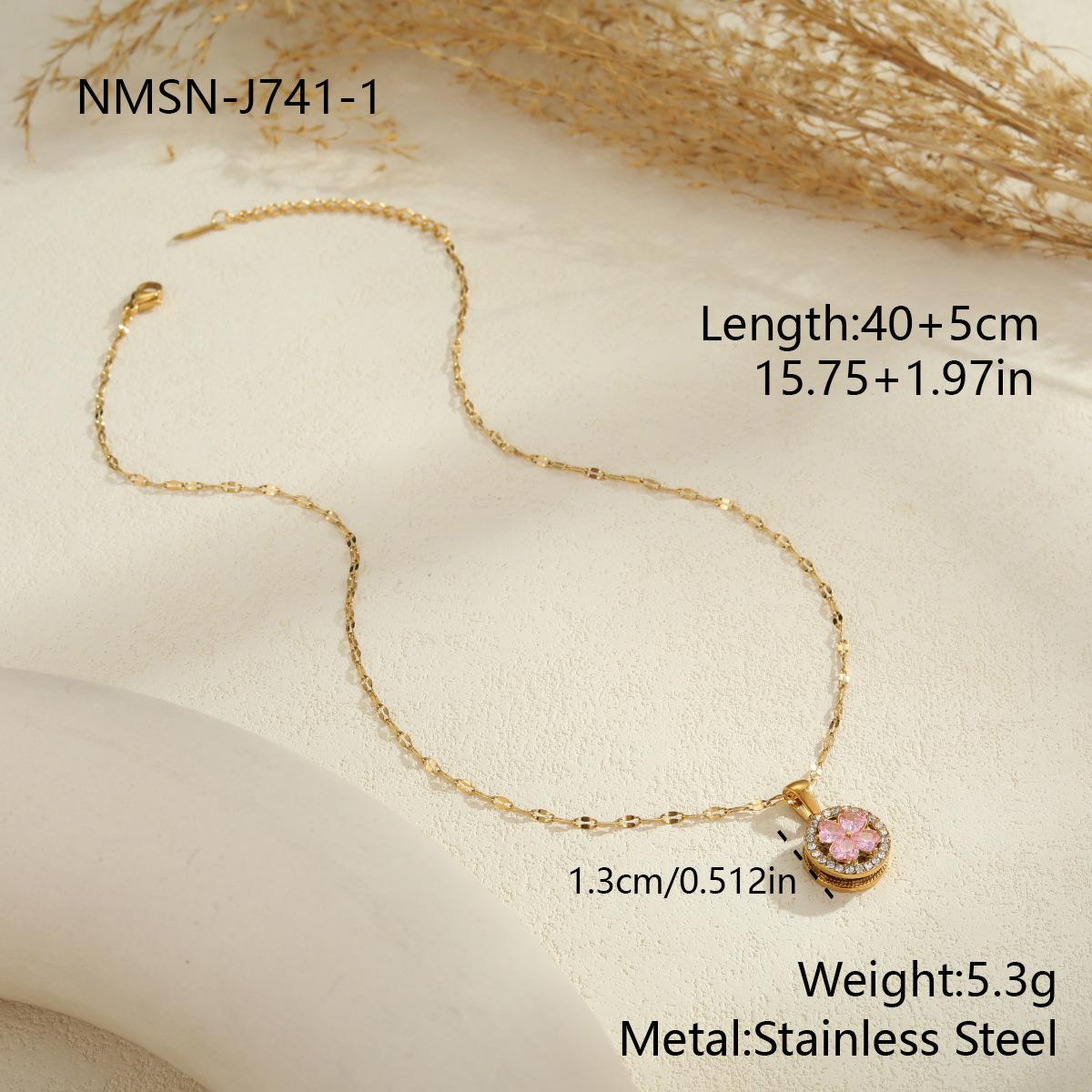GEMCHIC Women s Rotating Four-Leaf Clover Stainless Steel Necklace with Zircon