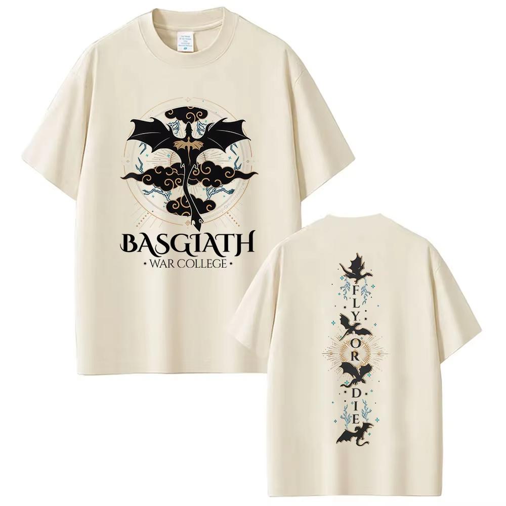Basgiath War College Fourth Wing Tops T Shirt Dragon Rider Vintage pure Cotton Tshirts Mens Clothing Short Sleeve T Shirt