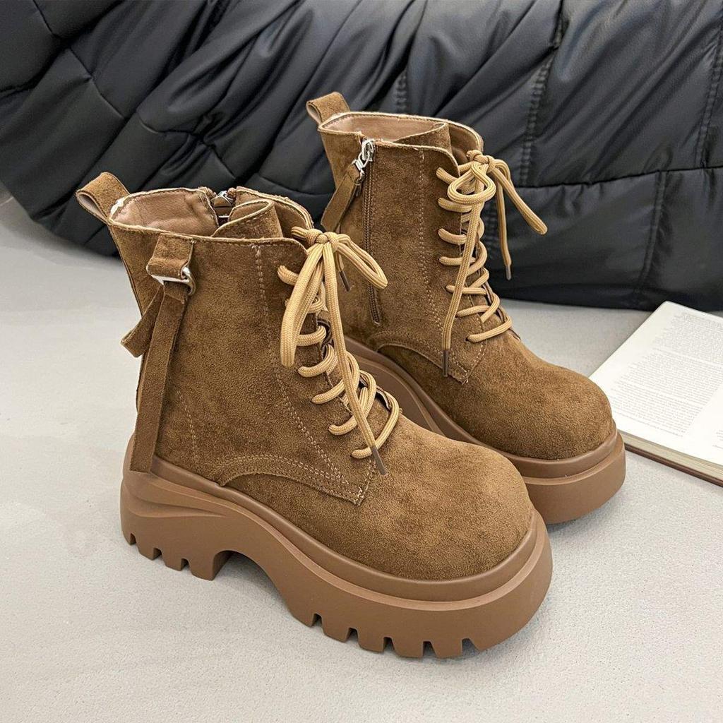 Simple women's shoes new platform Martin boots women's 2025 matte muffin lace-up small locomotive retro short boots