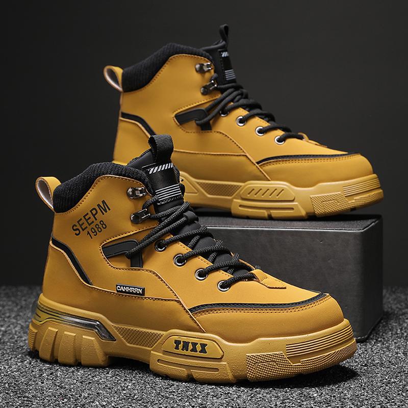 2025 podzim a zima nové vysoké univerzální boty Martin pánské outdoorové pracovní lokomotivní malé žluté boty odolné boty Martin