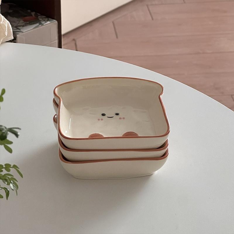 Exquisite Ceramic Tableware Cute Bread Shaped Small Plate Afternoon Tea Dessert Snack Plate Dried Fruit Dish Mini Serving Plate