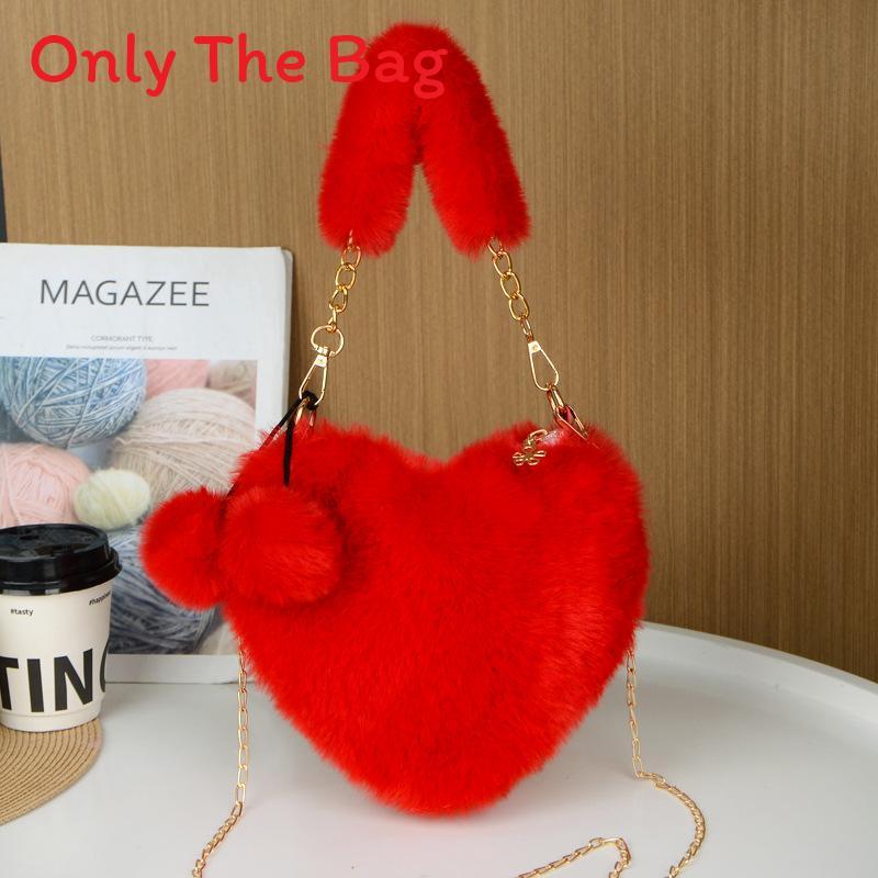 Plush Heartshaped Handbag For Women With Chain Strap And Large Capacity For Daily Use