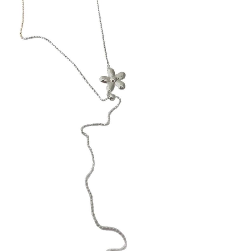 Su Chuang S925 Silver Flower Tassel Women's Necklace - Adjustable High-End Clavicle Chain 