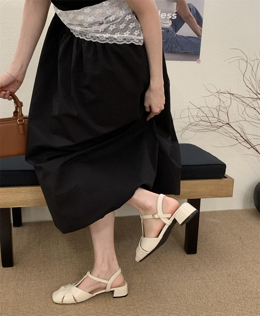 

2025 spring and summer new Baotou back empty fairy low heel 2.5cm with skirt cool single shoes women s shoes comfortable soft sole 39 абрикосовий