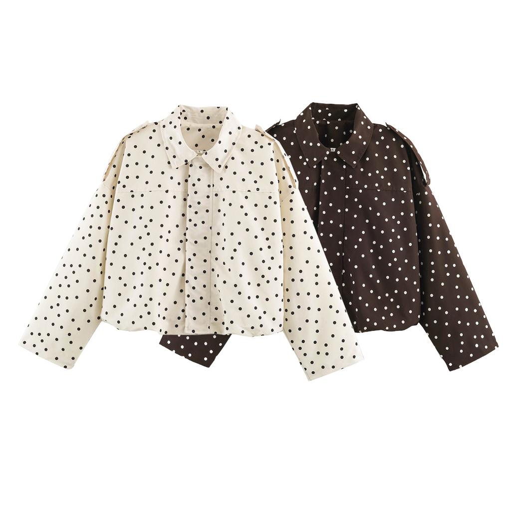 Women's Casual Loose Fit Polka Dot Jacket Coat, Fashion Outerwear for Everyday Wear