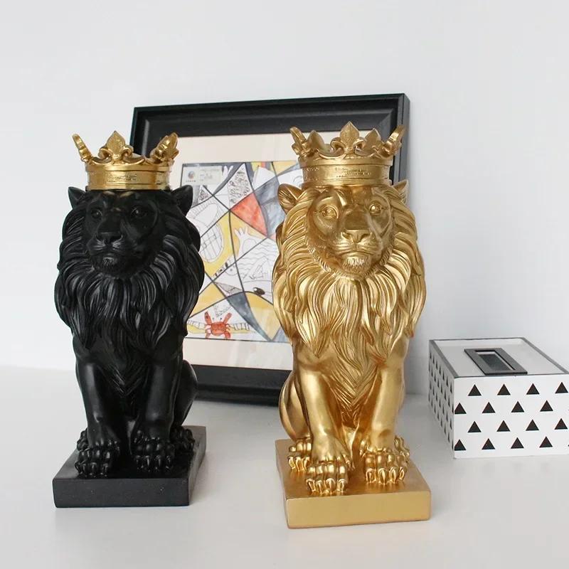 Resin Lion Statue Crown Lions Sculpture Animal Figurine Abstract Decoration Home Decor Nordic Model Decor Table Ornaments