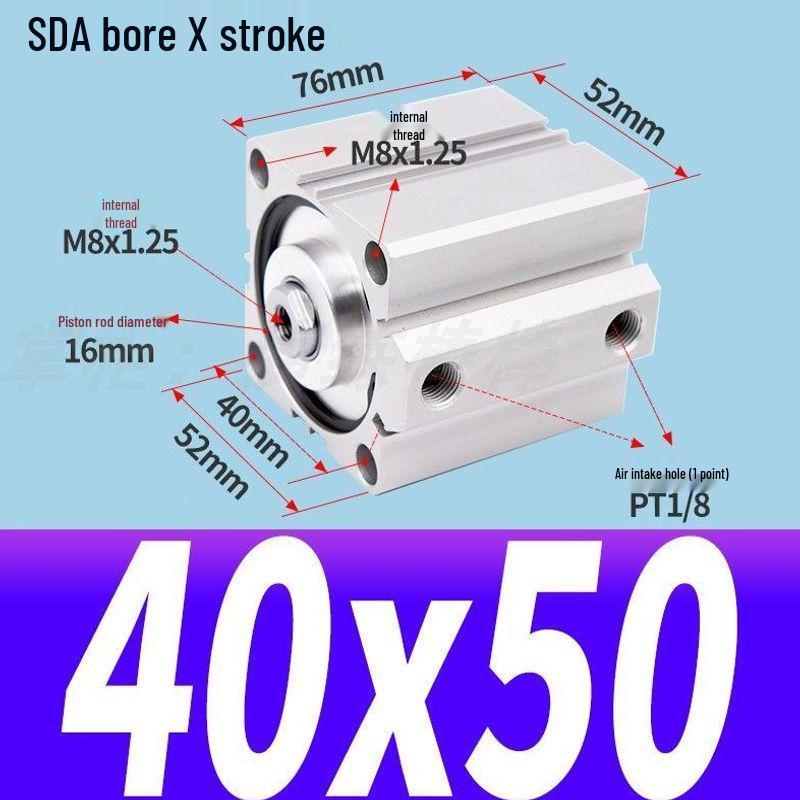 SDA Mini Pneumatic Cylinder, High Thrust, Thin Type, Bore Sizes 20/25/32/40/50