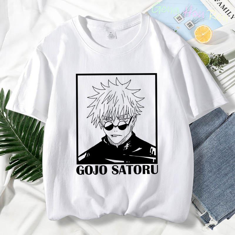 Japonské tričko Manga Jujutsu Kaisen Top Dámské Anime Gojo Satoru Tričko s potiskem Funny Gojo Cat Grafika Tričko Kawaii Neformální topy
