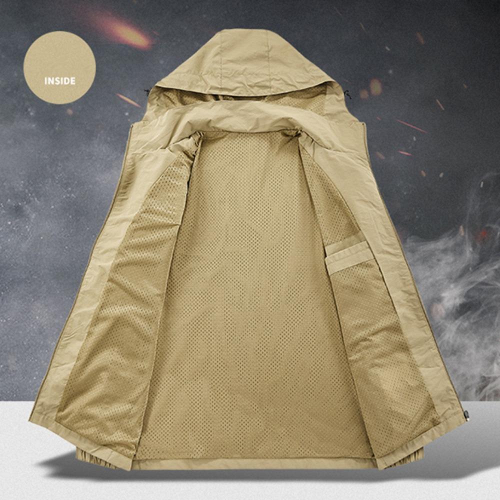 Men Jacket Spring and Autumn Fashion Versatile Windproof Waterproof Workwear Hooded Jacket Outdoor Travel Leisure Camping Jacket
