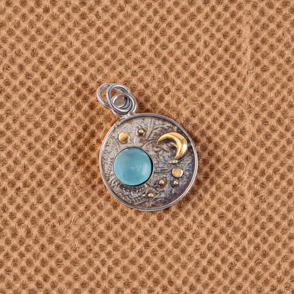 Blue Cat's Eye Gemstone 925 Sterling Silver Jewelry Handmade Women Pendant 1.30" PP-33-41