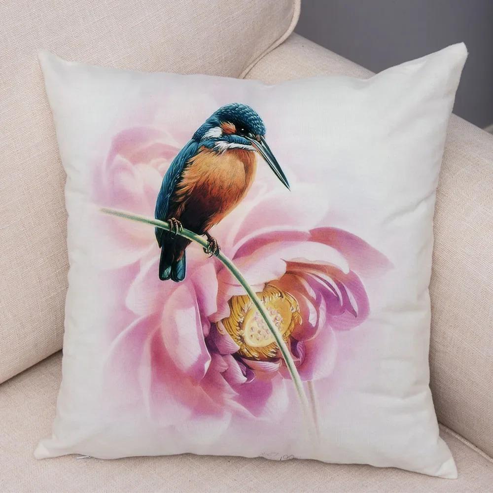 Birds And Flowers Double-sided Printed Pillow Cover Short Plush Suitable Living Rooms Bedrooms Sofas Throw Cushion Cover