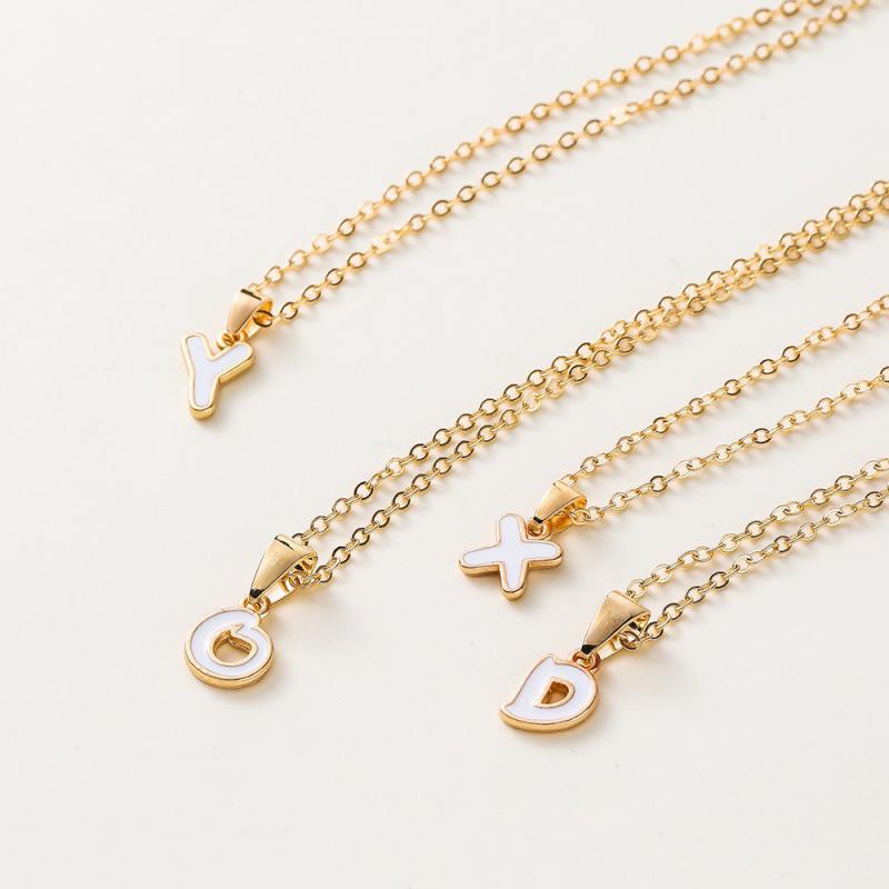 Name Initial Necklace For Women Simple Enamel A-Z Alphabet Pendants Choker Letter Necklaces Fashion Clavicle Chain Jewelry Gifts