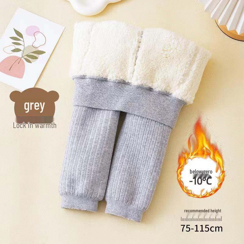 

Class A Fleece-Lined Children s Leggings - Thick, Lamb s Wool, Combed Cotton, Solid Color, Nine-Point Length S (1-2 years) Length 45cm, Height 75-85cm серый