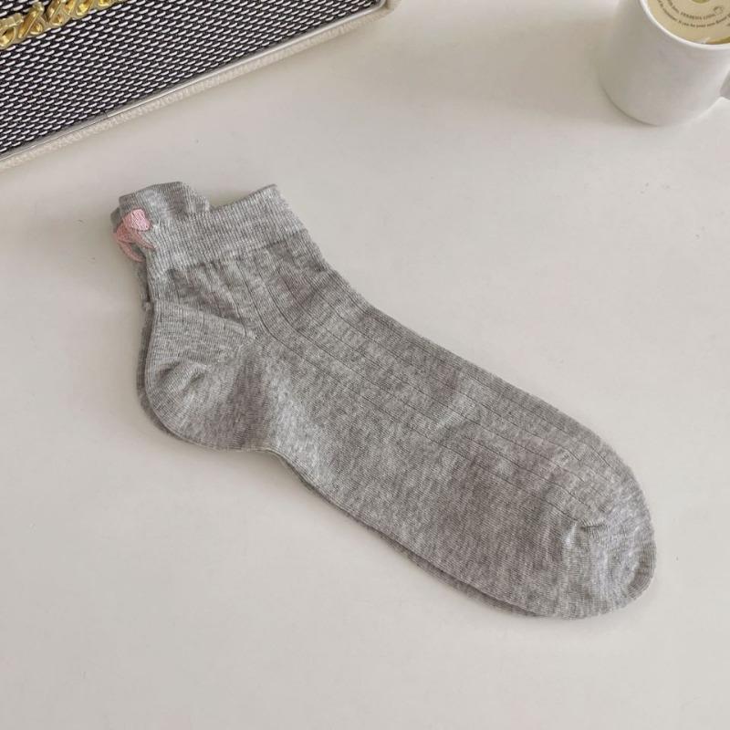 Women's Summer Thin Sweet Heel Embroidered Bow Breathable Boat Socks