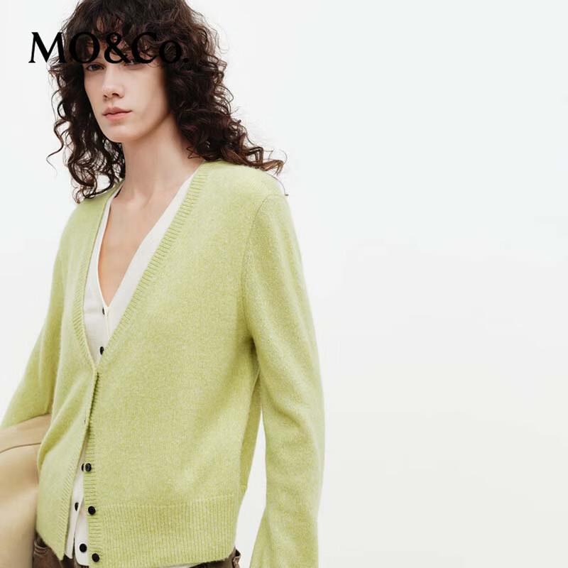 MO&Co. Women's Wool Cashmere Blend Faux Two-Piece Long Sleeve Knitted Cardigan MBF1CAR019