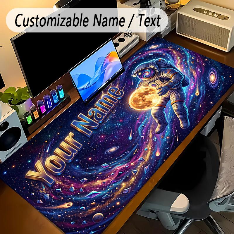Astronaut Space Theme Personalized Mouse Pad Custom Name Text Non Slip Desk Pad For Laptop Office Desktop