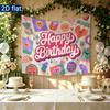 Balloons and Cake Backdrop for Birthday Party, Polyester Banner for Wall Decor & Photo Background