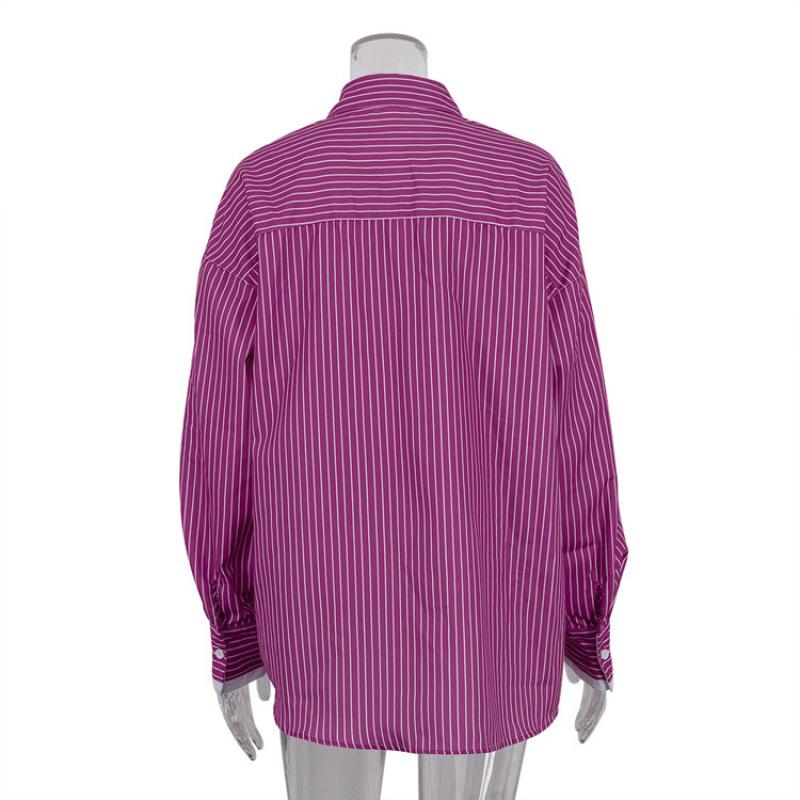 Spring 2026 New Women's Tops Simple Casual Color-Block Striped Long-Sleeve Shirt
