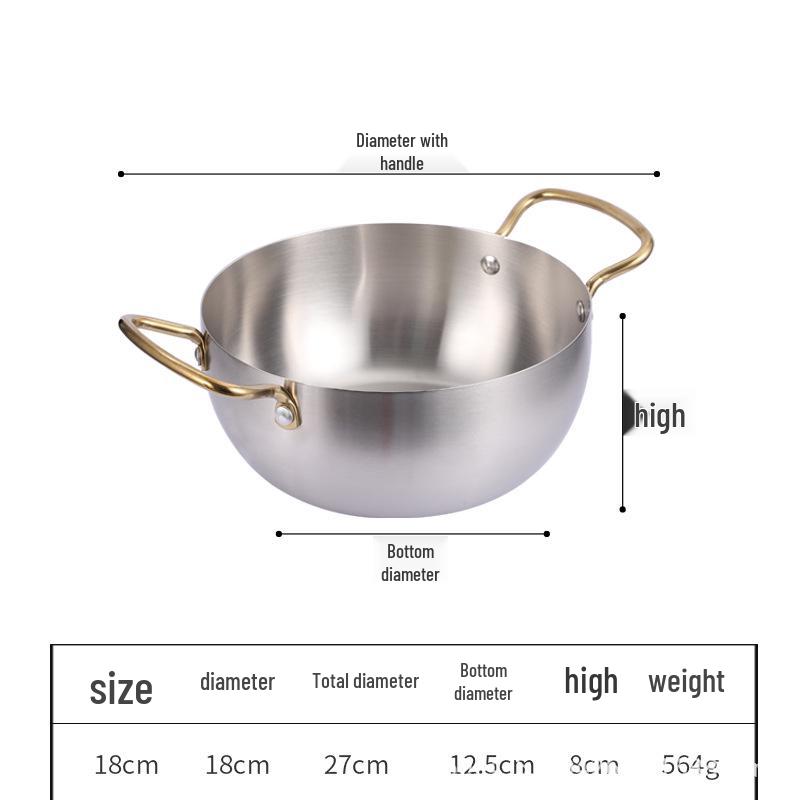 Koreanischer Edelstahl-Doppelgriff-Instantnudeltopf mit Induktionskompatibilität