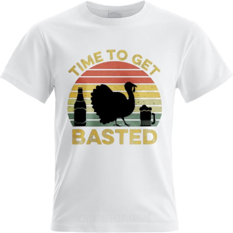 Relaxed Fit Tshirt Solid Color Boys O Neck Tshirt Streetwear Time To Get Basted Turkey Beer Sunset Retro For Her Tshirt