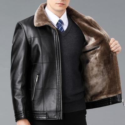 Giacca in Pelle All-in-one Invernale con Pelliccia per Persone di Mezza Età e Anziane Vera Pelle Pelle di Pecora da Uomo Velluto Ispessito Giacca in Pelle Cappotto Top