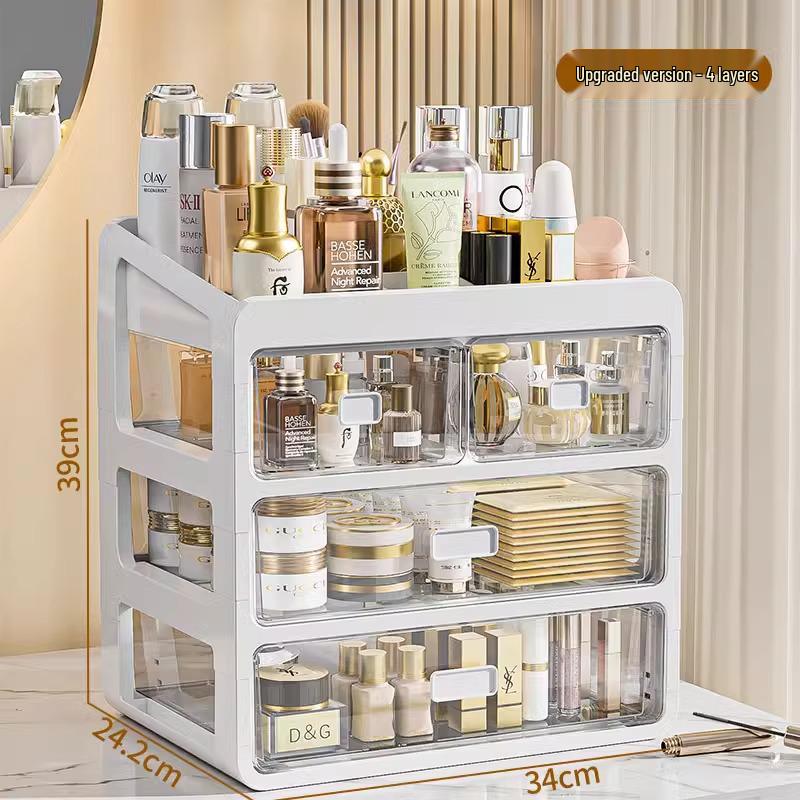 Cosmetic Storage Box with Drawers for Lipstick & Skincare - Compartmentalized Desktop Organizer for Dressing Table