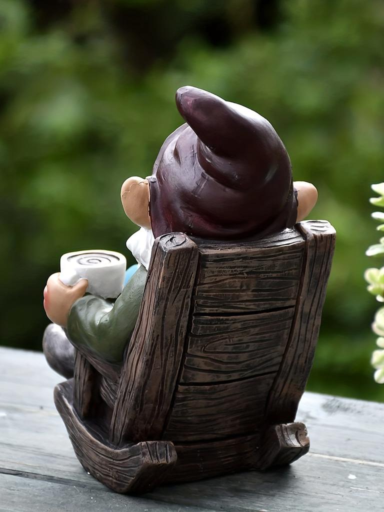 Gnome Dwarf Rocking Chair Ornament Resin Outdoor Garden Decoration Patio Drinking Tea Lazy Decoration