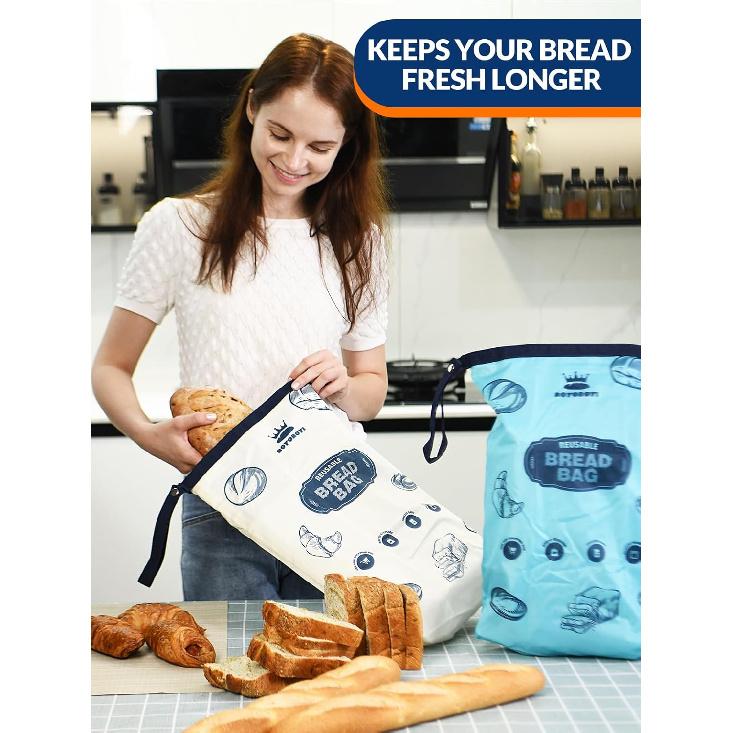 Royoroyi Bread Bags for Homemade Bread,2 Packs Reble Bread Bag,Freezer Bread Storage Bag,Waterproof Zipper Bread Container to Keep Bread Fresh gift