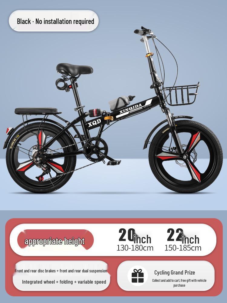 20/22-Inch Foldable Portable Bike with Variable Speed & Shock Absorption for Adults and Children