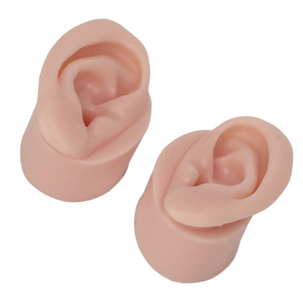 1 Pair Piercing Practice Ear Model Novice Soft Silicone Flexible Ear Model Props for Jewelry Display Medium Skin Color