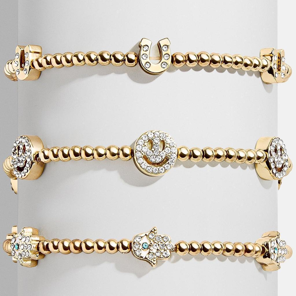 Европейский эластичный браслет-цепочка со стразами, бусинами-смайликами, цветами, звездами и пальмами