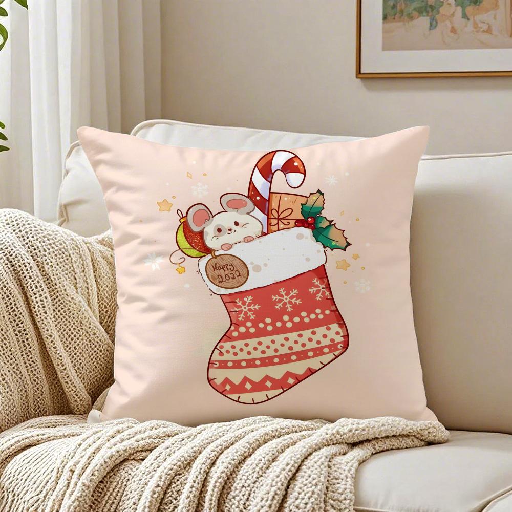 Christmas Stocking  Holiday Cushion Cover Pillowcase Antidustmite living Room Sofa Decor Cushion Room
