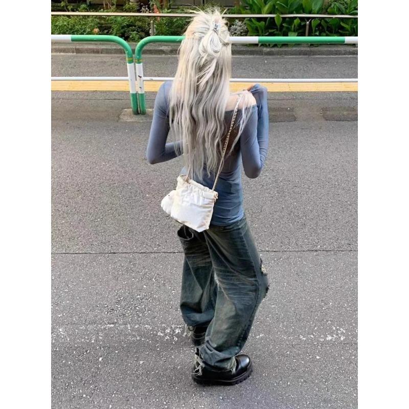 Vintage tisk Streetwear trička Průhledný výstřih Slim Fit Fairy Grunge Tops Gáza Y2k Estetické tričko Harajuku ženy