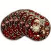 4pcs/6pcs Vintage Christmas Round Placemats, Washable Linen Table Mats Featuring Santa, Reindeer, Red Ornaments, and Poinsettias, Ideal for Kitchen Ta