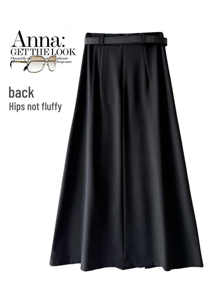 Korean Style 2024 Women's High Waist A-Line Midi Skirt