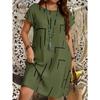 Abiti casual da donna alla moda con stampa a fantasia vintage, manica corta, girocollo, per estate e primavera