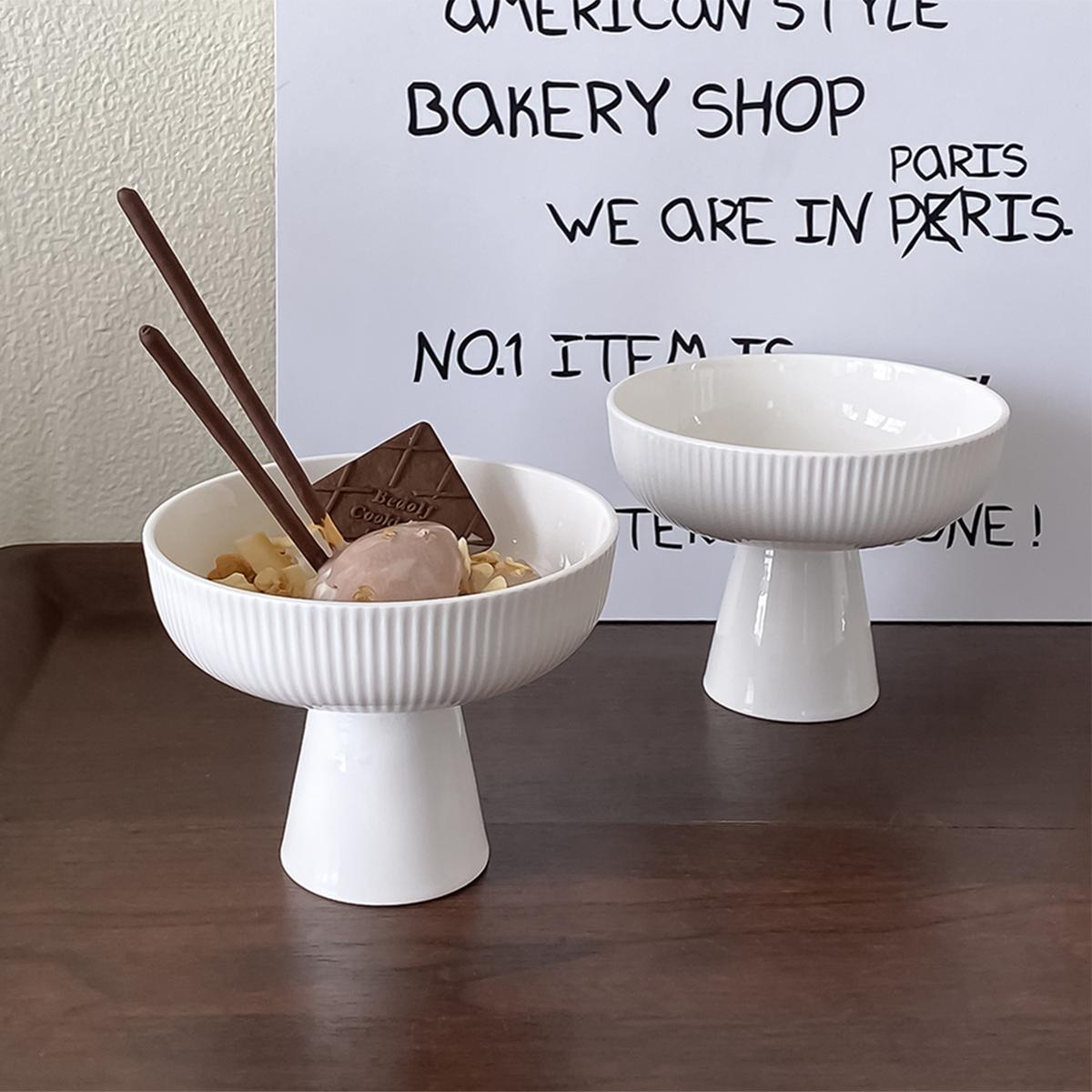 1Pc Simple Tall Ceramic Yogurt Bowl Ceramic Small Bowl Fruit Bowl Summer Ice Cream Dessert Cup White Simple Suitable for Dining Breakfast Cup bianco