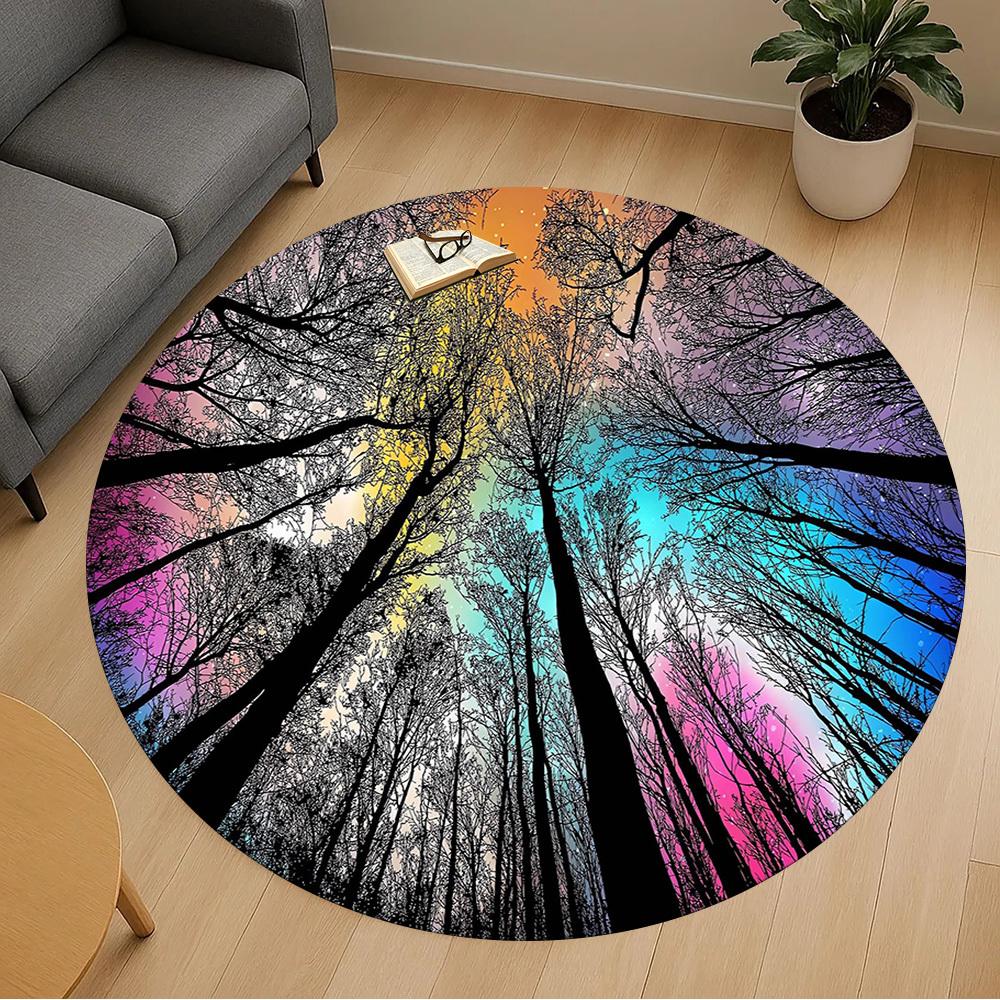 1pc Forest Sky Pattern Office Round Rugs, Under Chair Round Rugs for Living Room, Bedroom, Bathroom Decoration Carpet 091817