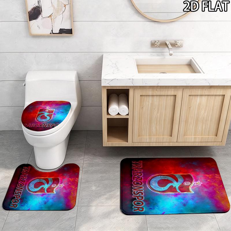 3pcs Trabzonspor2 Pattern Flannel Nonslip Absorbent Washable Decorative Bathroom Home Toilet Seat Cover Mat