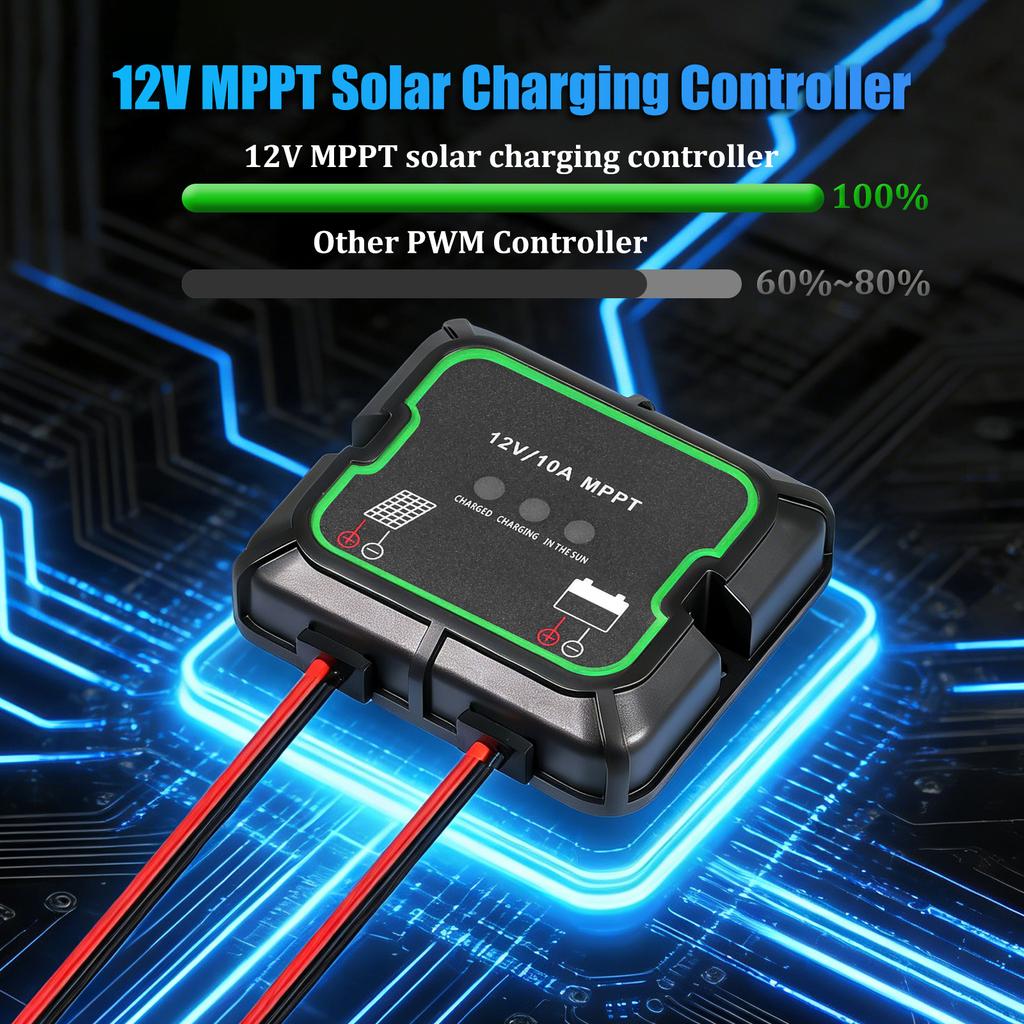 MPPT Solar Charge Controller 12v Waterproof Intelligent Portable Controller for AGM Gel Flooded and Lithium Battery