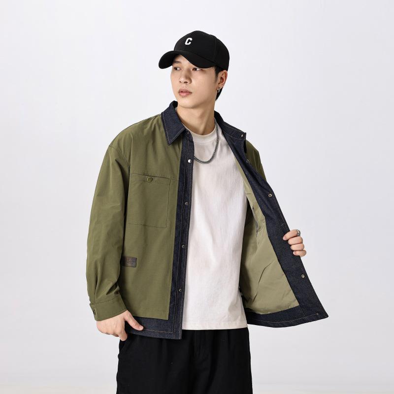 Men's Designer-Style Faux Two-Piece Jacket, Spring/Autumn 2025, Loose Casual Workwear, Trendy Cotton Outerwear.