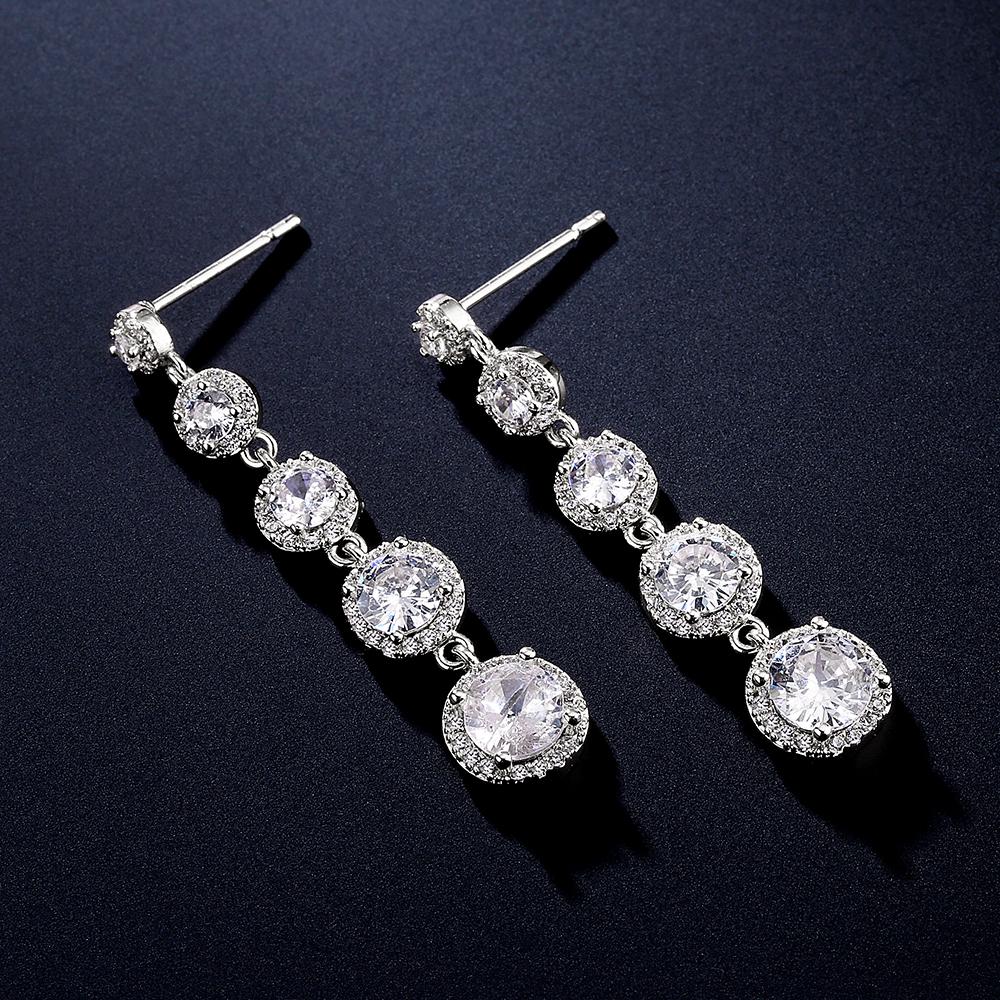 ZAKOL Gorgeous Water Drop Zirconia Long Dangle Earrings Women Sliver Color Shiny Zircon Crystal Bridal Earring Party Zircon