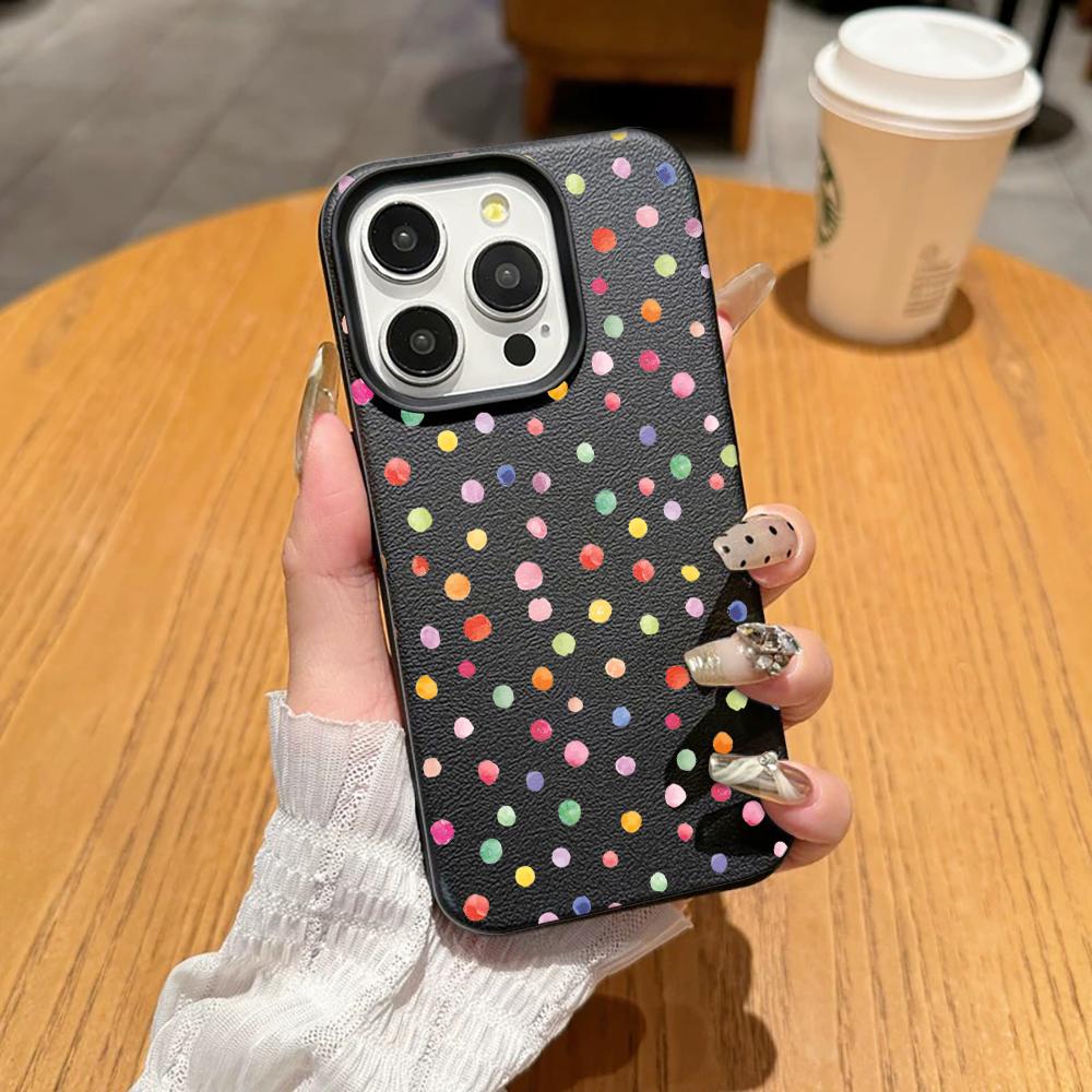 Custodia per Telefono Colorata a Pois Resistente Per IPhone 17 Air 16 15 14 Plus 13 12 11 Pro Max Antiurto Pelle Carina Comoda Cover
