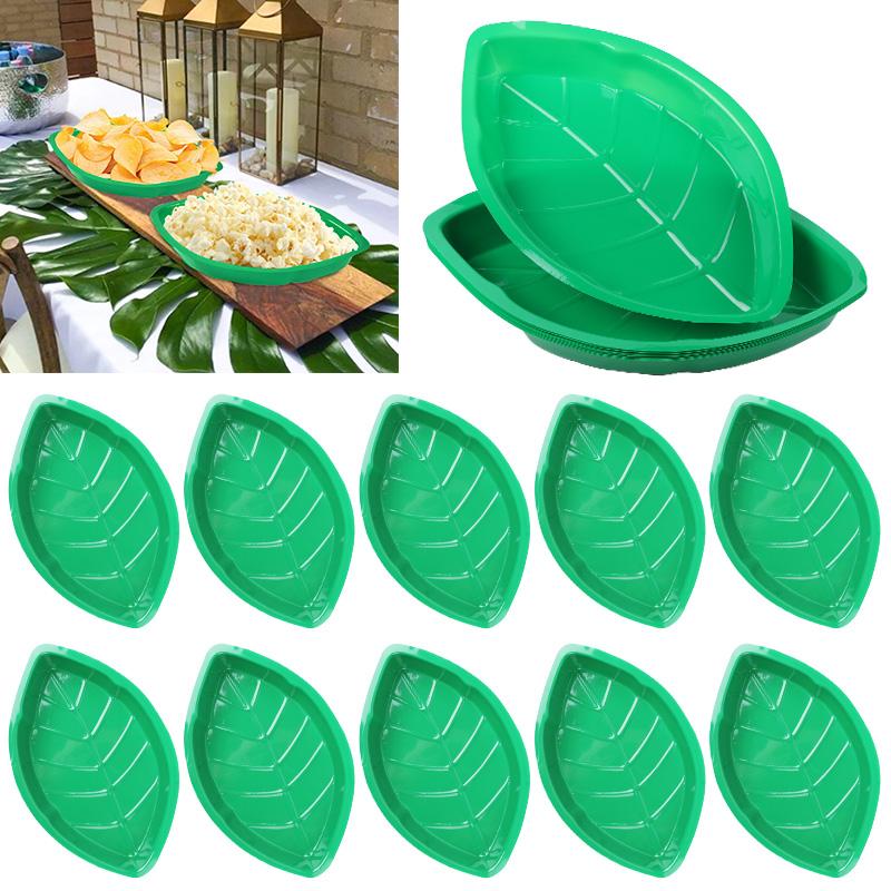 6Pcs Green Palm Leaf Plate Snack Food Candy Tray Hawaiian Tropical Summer Party Decoration Jungle Birthday Party Wedding Supply