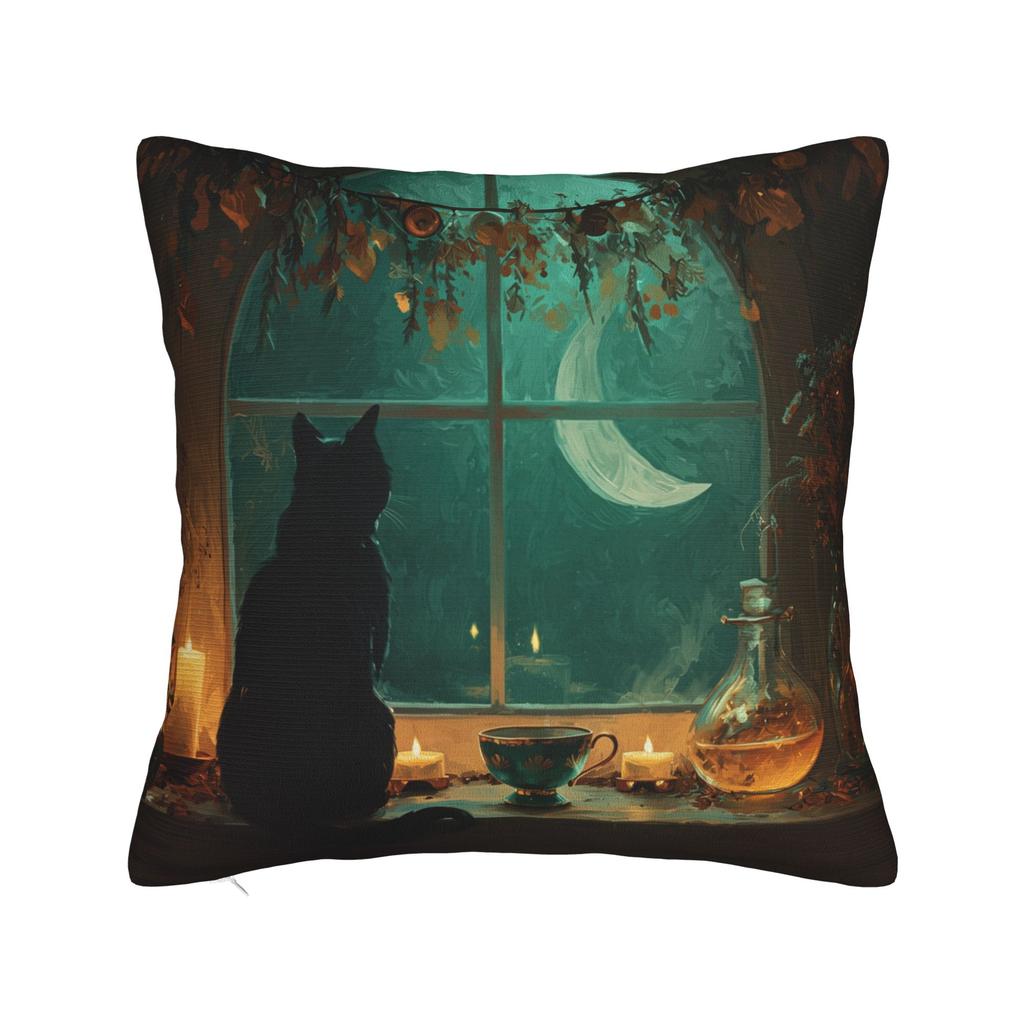 Halloween Black Cats Square Pillow Case Witchy Kitty Cushion Cover Awesome Zipper Decor Pillowcase for Home 40x40cm