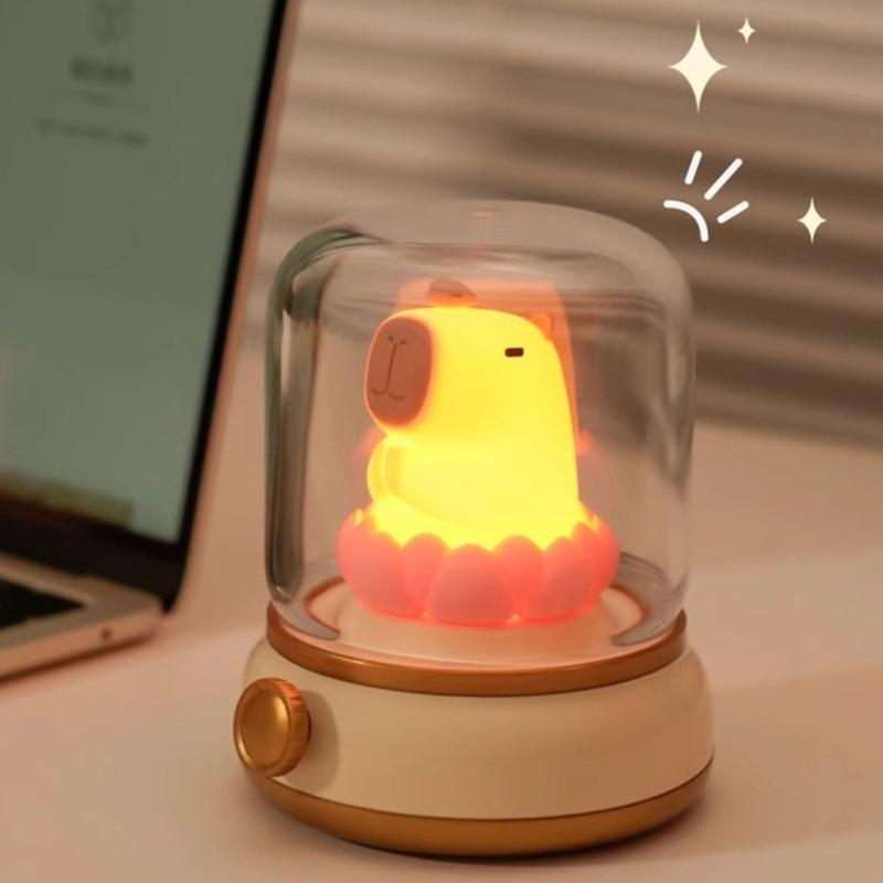 Vintage Capybara Nightlight Silicones Desktop Figurine with Gentle Glowing Oil Lamp Shape USB Rechargeable Night Lamp