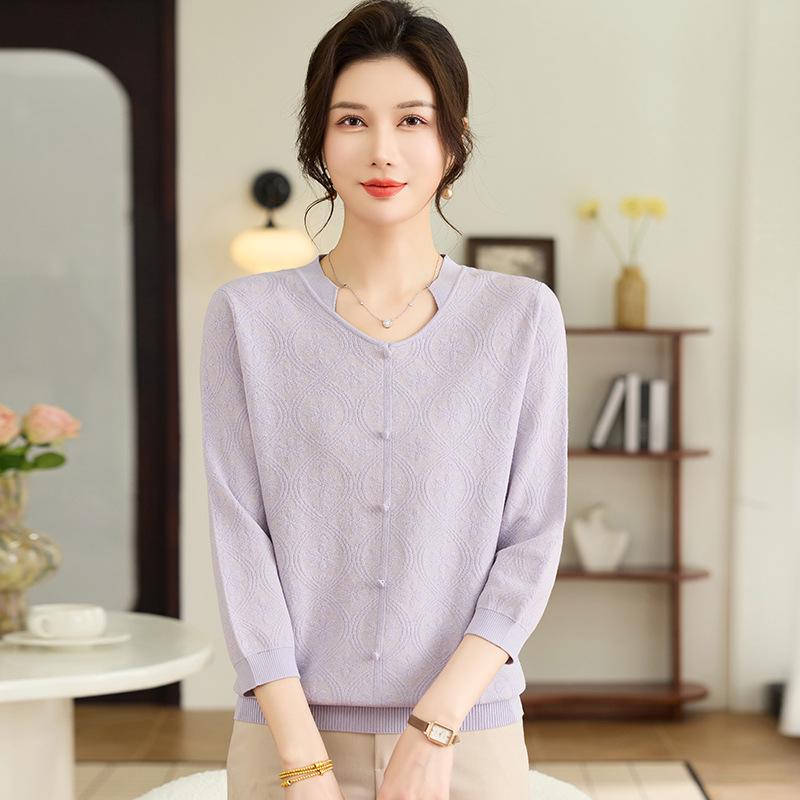 

Mom s Chic 2026 Autumn Knit Sweater for Middle-Aged & Elderly Women - Spring/Autumn Style Base Layer Top M (fits 95-105 jin) фиолетовый