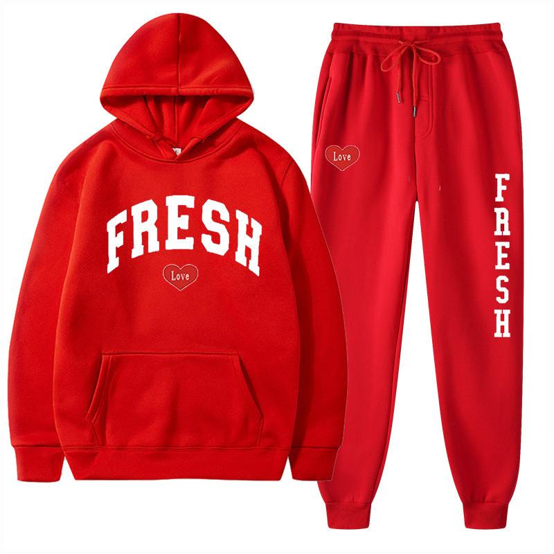 European Size Plus Fashion Printed Sweater Autumn and Winter Fleece Warm Hoodie Casual Sports Women's Suit