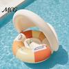 Aufblasbarer Schwimmring Baby mit abnehmbarem Verdeck, Gestreifter Pool Schwimmring Sitz Schwimmgriff, Sonnenschutz Schwimmen für Kleinkinder Kleinkind