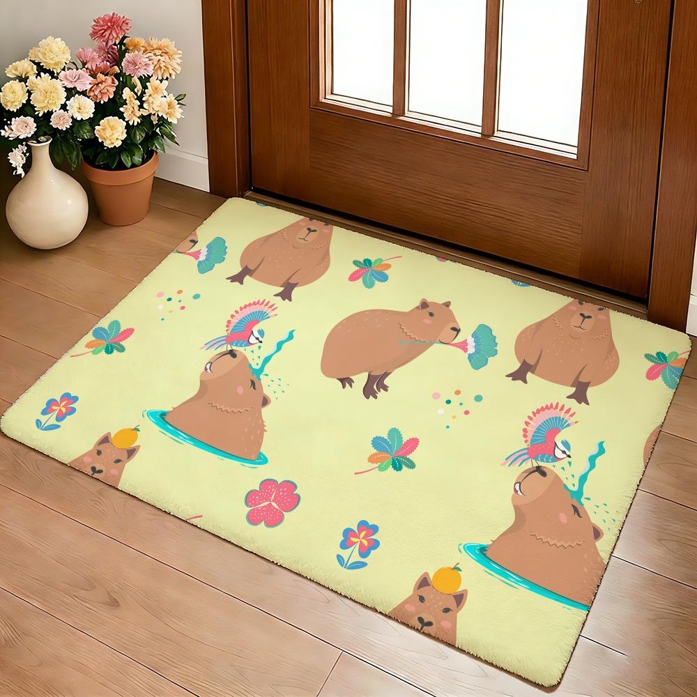

Cute Capybara Pattern Floor Mat Cozy Flannel Soft Thick Non-Slip Mat For Living Room Bedroom Kitchen Decor Rugs 40x60cm